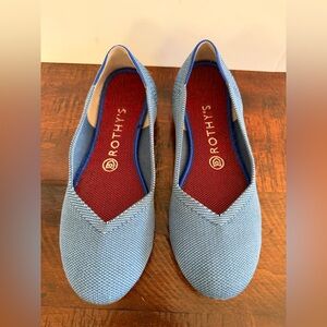 Rothy's Round Toe Flat Indigo Mini Stripe Retired Limited Edition Size 8W